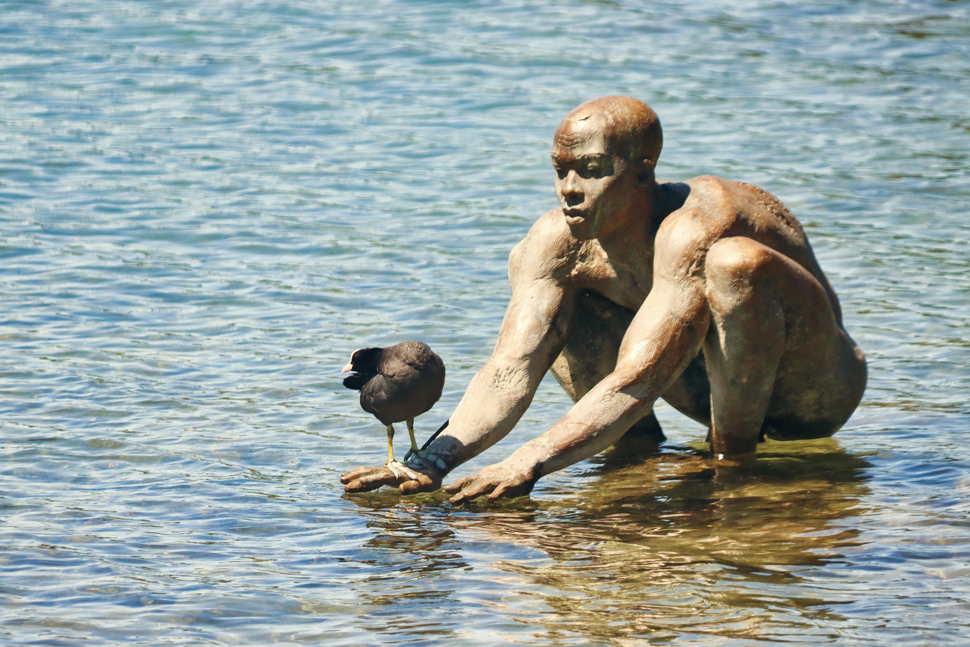 Statue Mann im Wasser, Radolfzell am Bodensee, planet_fox-lake-constance